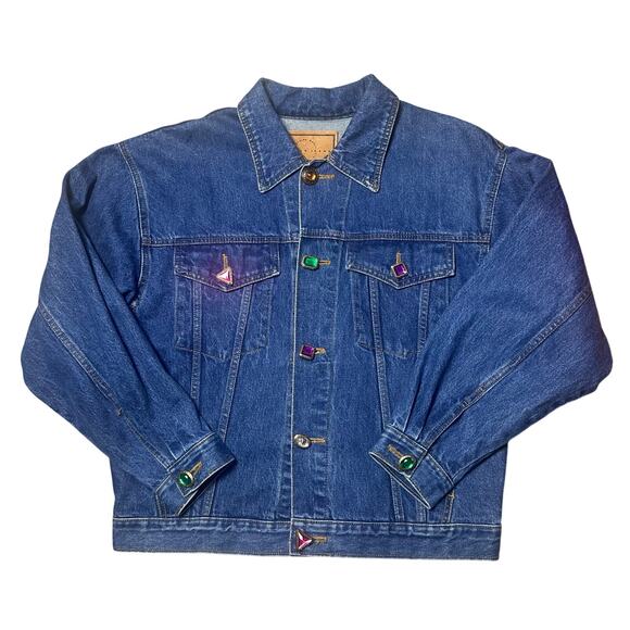 Limited Jeans Vintage Jean Jacket with Bejeweled Buttons - Picture 1 of 6